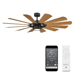 Windmill 65 in. Integrated LED Indoor/Outdoor 12-Blade Smart Ceiling Fan Matte Black/Distressed Koa with 3000K & Remote