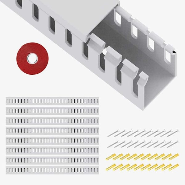 10.3 ft. (8 x 15.4 in. ) Cable Management Raceway Cable Duct, Open Slot Cover Cord for Hide Cable Network, 8-Pack, White