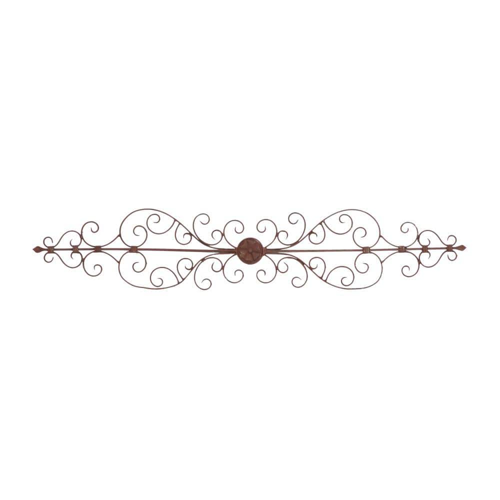Rustic Brown Iron Scroll Wall Sculpture with Matte Finish