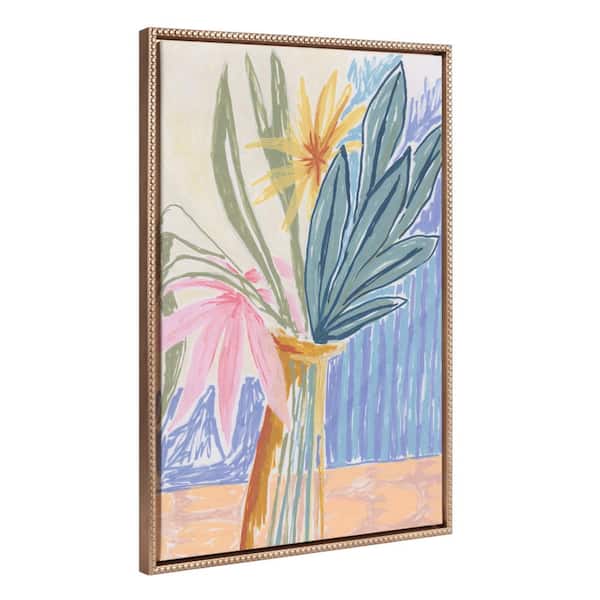 Kate and Laurel Colorful Flower Bouquet Beaded Wall Art" 1-Piece Gold Framed Canvas Art Print, 23 in. x 33 in.