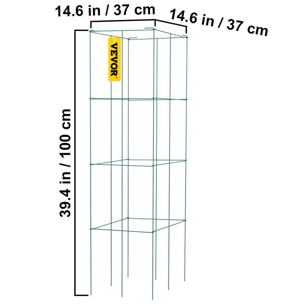 Green PVC-Coated Steel Square Tomato Cages, 3-Pack