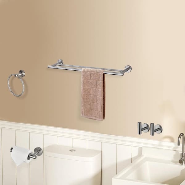 5-Piece Aluminum Bathroom Towel Rack Set with Mounting Hardware in Brushed Nickel
