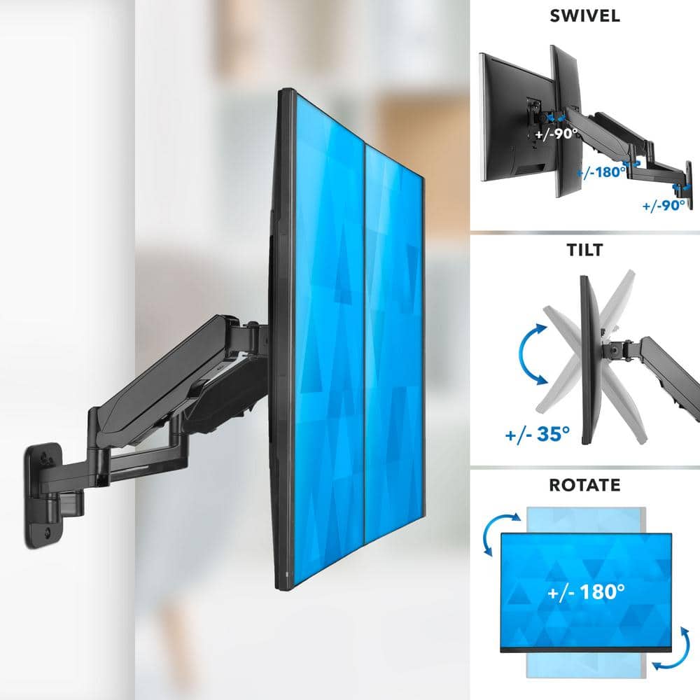 Dual Monitor Full-Motion Wall Mount with Gas Spring Lift