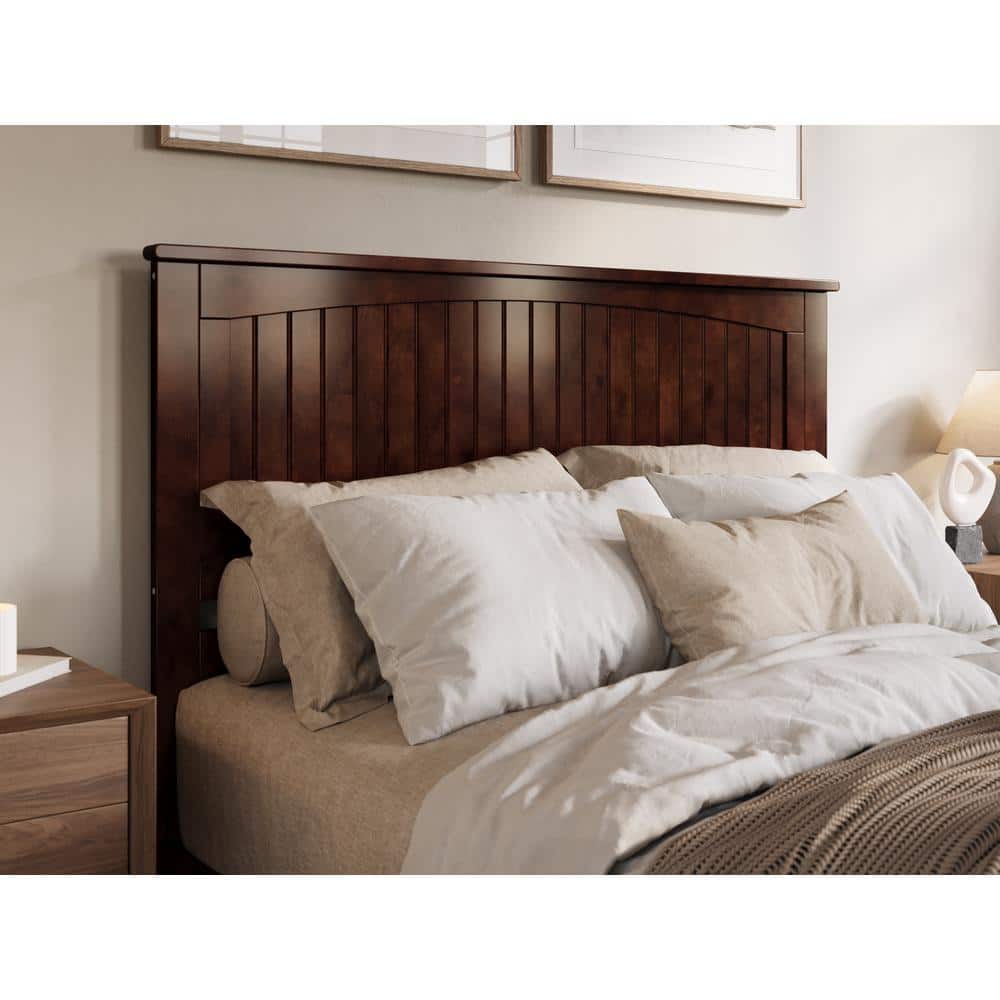 Walnut Queen Solid Wood Low Profile Platform Bed with Headboard and Footboard