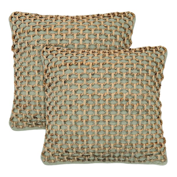 Boho Living Jada Sage Green Geometric Braided Polyester 18 in. x 18 in. Throw Pillow (Set of 2)