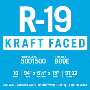 R-19 EcoBatt Kraft Faced Fiberglass Insulation Batt 6-1/4 in. x 15 in. x 94 in.