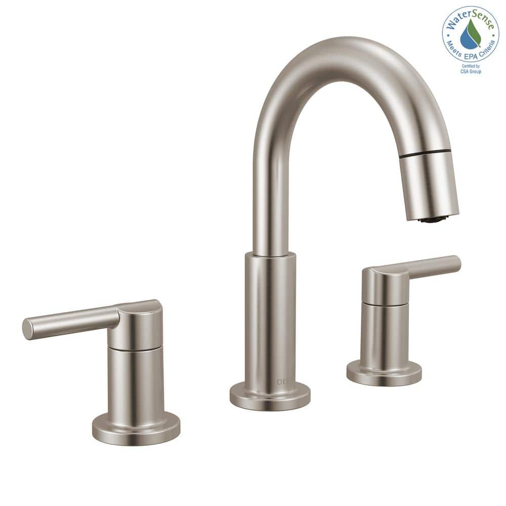 Nicoli Brushed Stainless Steel Widespread Bathroom Faucet with Pull-Down Sprayer