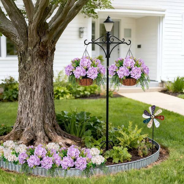 21.3 in. Light Purple Outdoor Artificial Silk Hanging Hydrangea