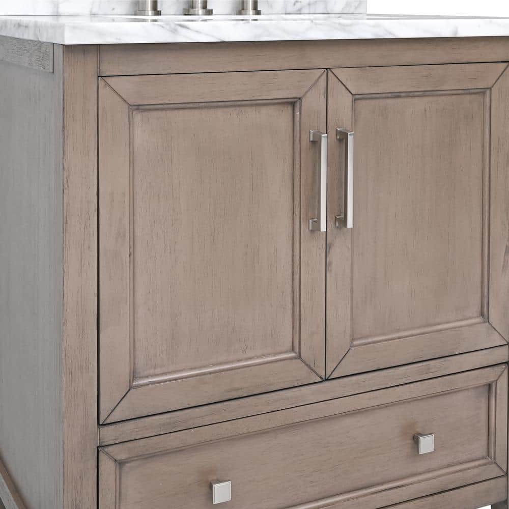 Gray Oak Single Sink Vanity with Carrara White Marble Top