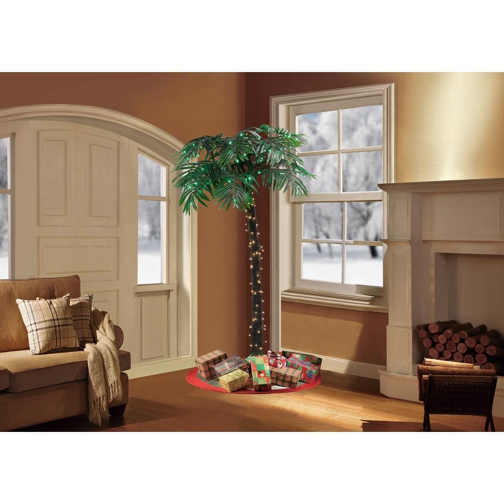8 ft Green and White LED Pre-Lit Palm Christmas Tree