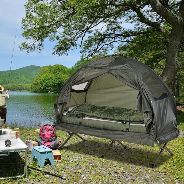 Outsunny Portable Camping Cot Tent with Comfortable Air Mattress 