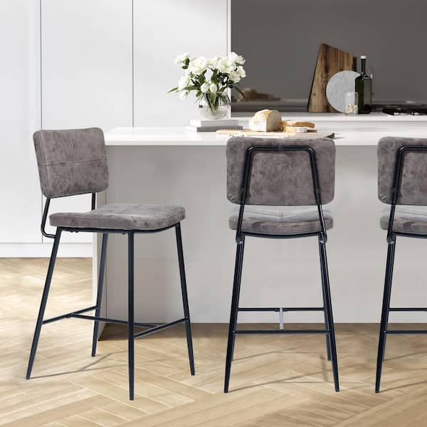 2 x Modern Fabric Dining Chairs Retro Padded Seat Metal Legs Grey Kitchen 