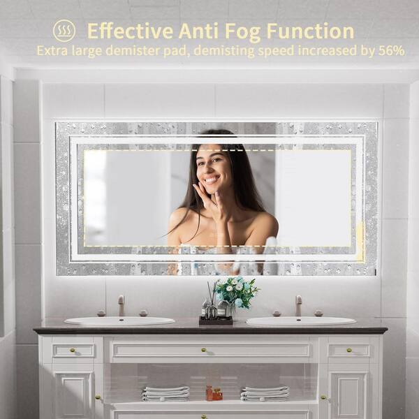 Wisfor 72 in. W x 36 in. H Large Rectangular Frameless Anti-Fog Backlit +  Front Light Wall Bathroom Vanity Mirror Shatterproof XMR-C28-268-US - The  Home Depot