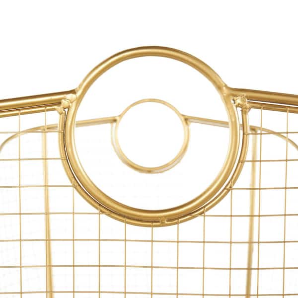 Litton Lane - Geometric Gold Metal Wire Grid Storage Basket with Curved Edges Ring Handles