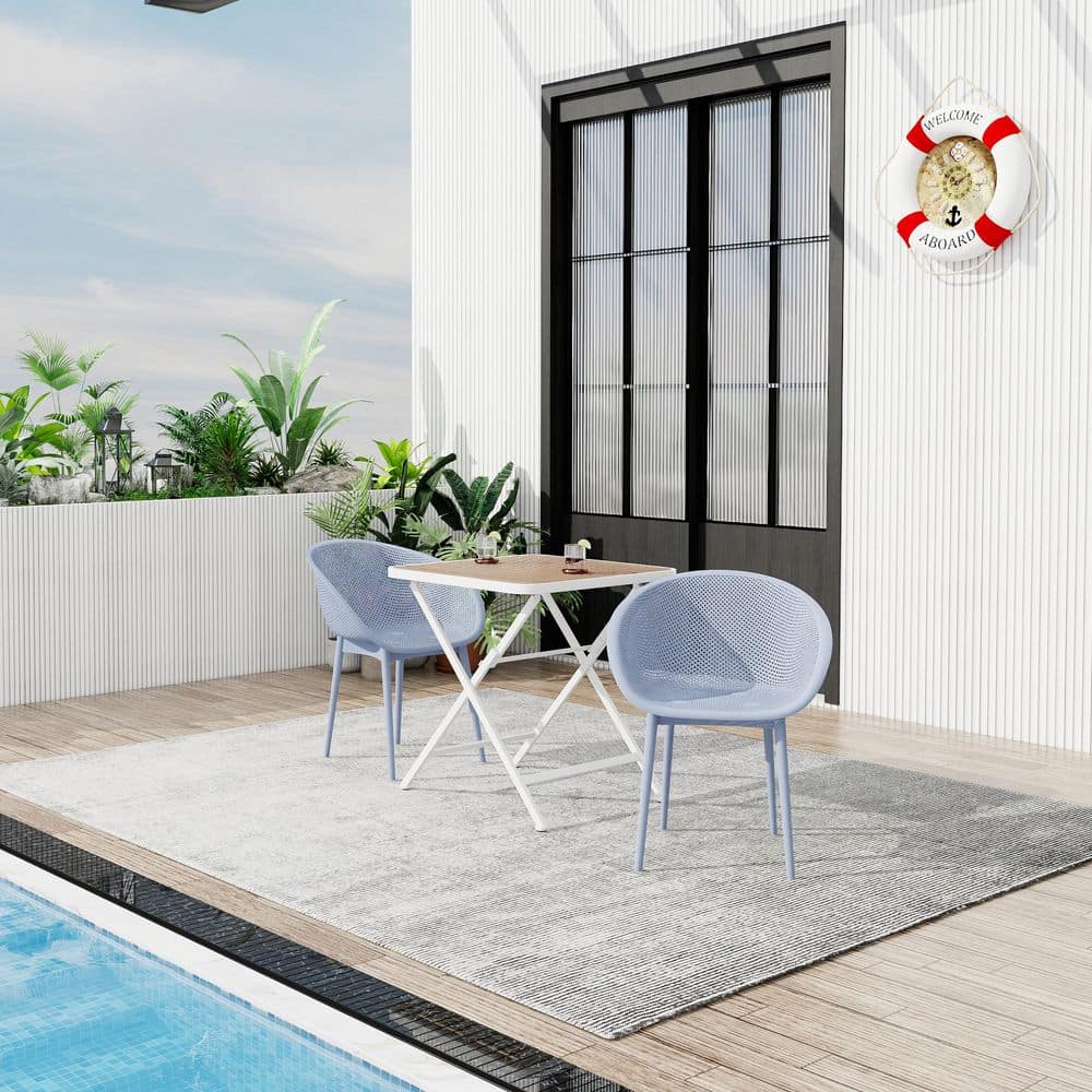 5-Piece Metal Square Table Standard Height Outdoor Dining Set with Blue Chairs