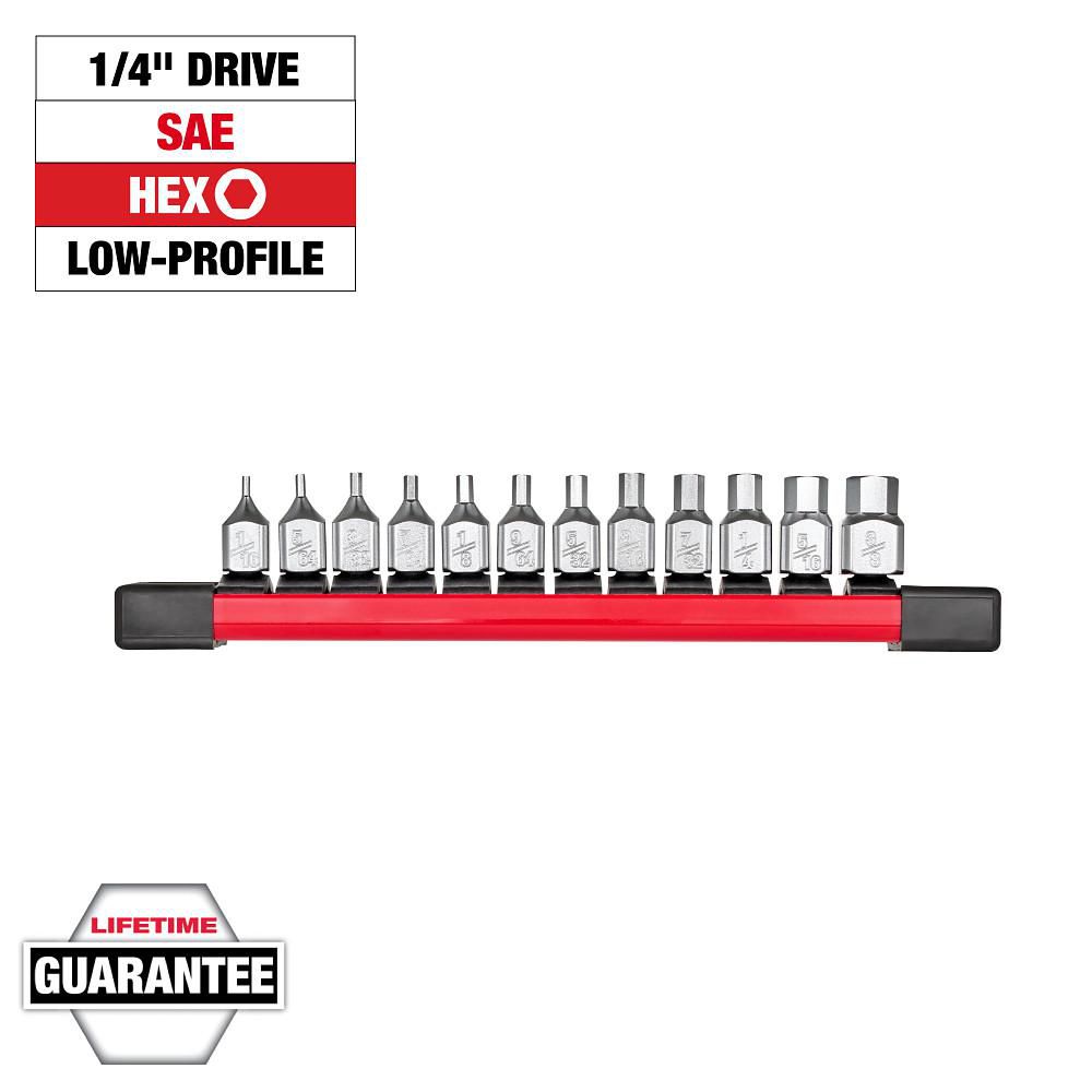 12pc 1/4" Drive Low-Profile Hex Bit Socket Set-SAE