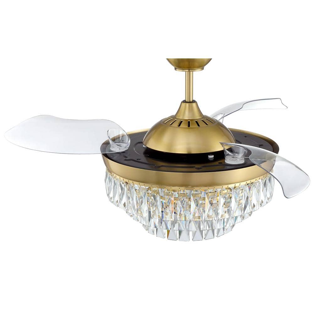 Satin Brass 42" Ceiling Fan with Clear Glass Chandelier