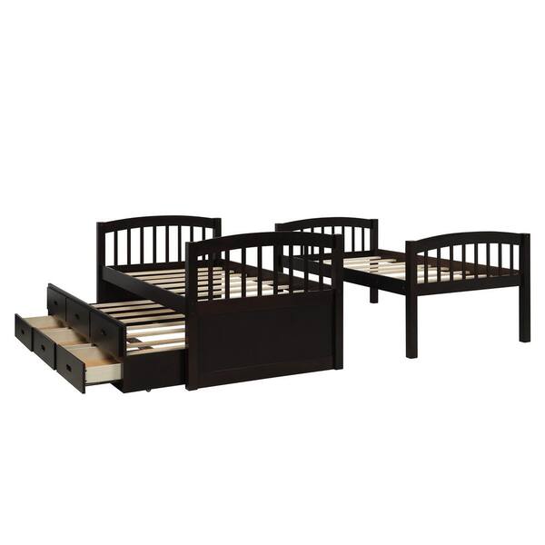 Qualler Espresso Twin over Twin Wood Bunk Bed with Trundle