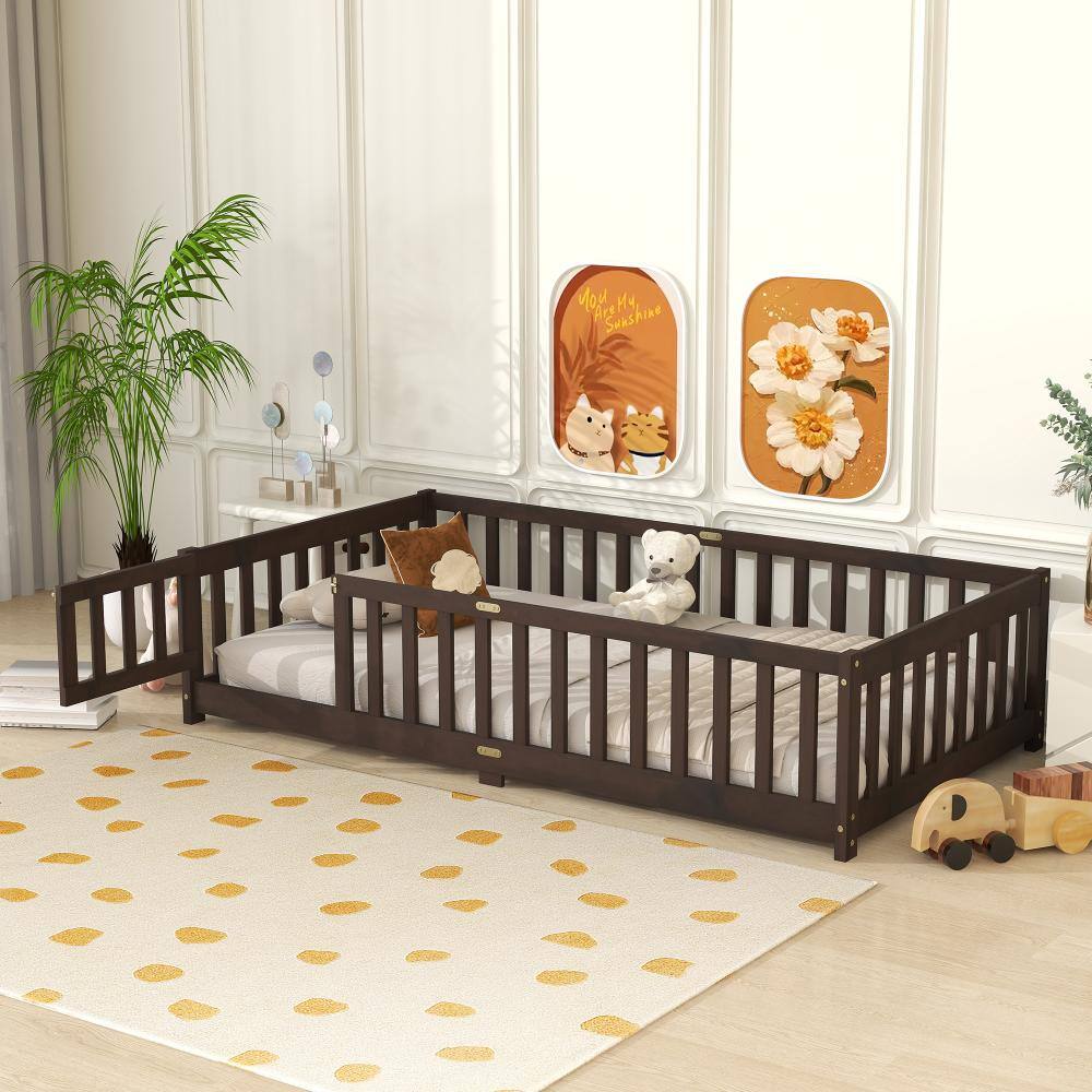 Espresso Wood Frame Twin Size Platform Bed with Fence and Door price history on PriceWatchPro