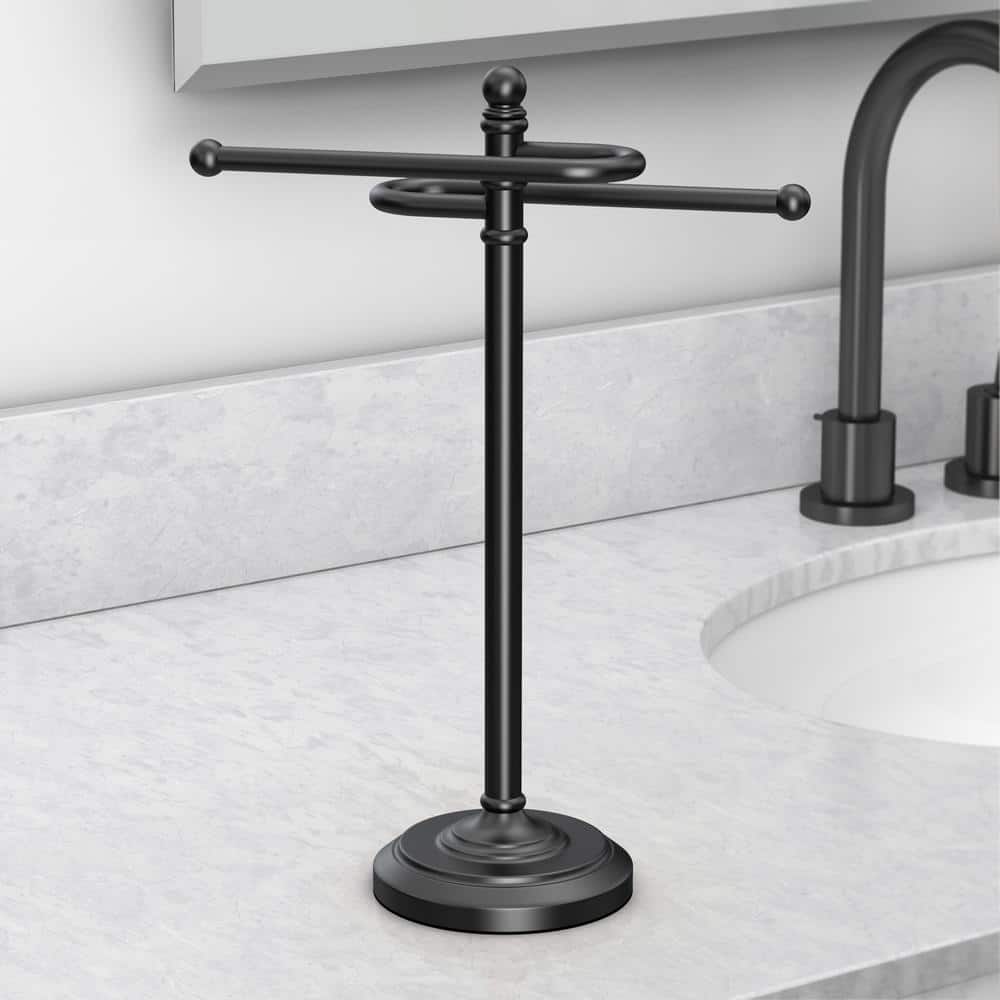 Matte Black S-Style Hand Towel Holder with Circular Base