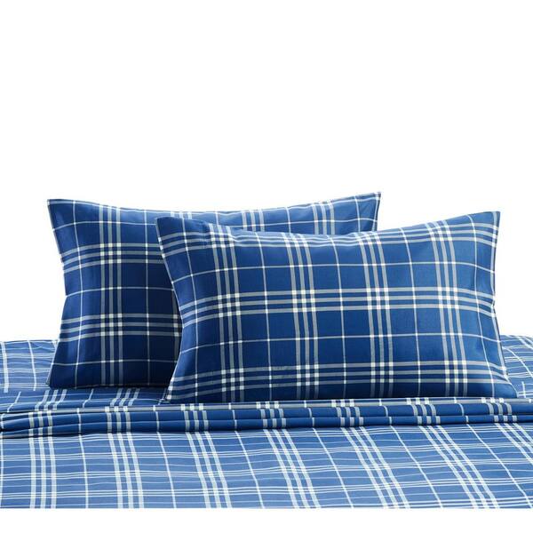 Harper Lane Mapleton Plaid 4-Piece Blue Microfiber King Sheet Set