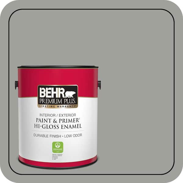 BEHR PREMIUM PLUS 1 gal. #MQ6-22 Gateway Gray Hi-Gloss Enamel Interior/Exterior Paint & Primer