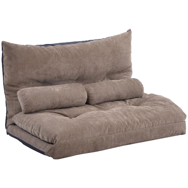 Polibi 25.00 in. Wide Armless Polyester Modern Rectangle Reclining Foldable Straight Shaped Sofa with 2 Pillow in Brown