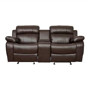 Alamo 77.5 in. W Brown Faux Leather Double Glider Manual Reclining Loveseat with Center Console
