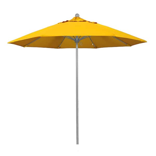 California Umbrella 9 ft. Gray Woodgrain Aluminum Commercial Market Patio Umbrella Fiberglass Ribs Push Lift in Sunflower Yellow Sunbrella