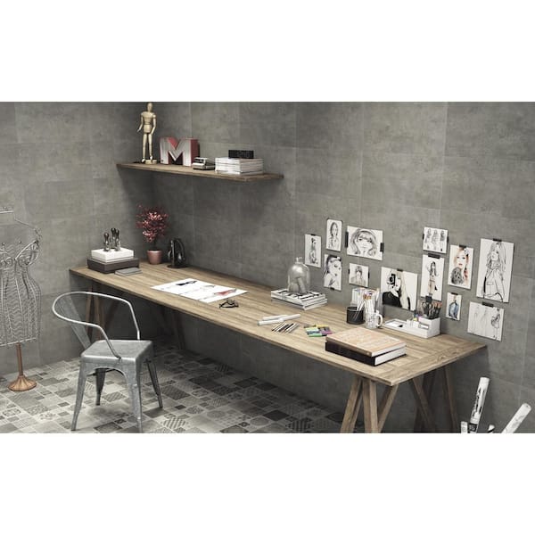 Plaza Concreto (Dark Gray) Matte 12 in. x 24 in. Porcelain Cement Look Floor and Wall Tile (13.56 sq. ft./case)