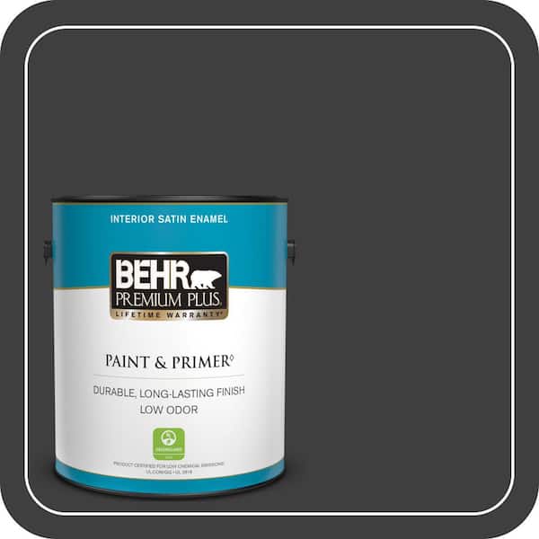 BEHR PREMIUM PLUS 1 gal. Black Satin Enamel Low Odor Interior Paint & Primer