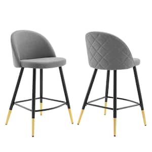 Cordial 36.5 in. Light Gray Low Back Metal Frame Counter Stool with Fabric Seat (Set of 2)