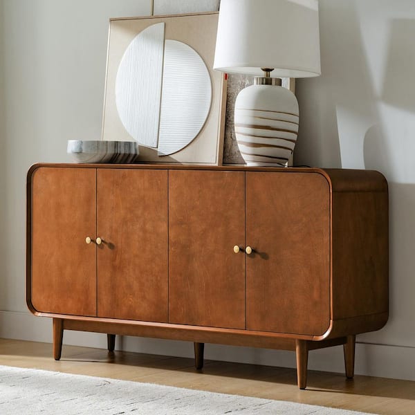 Enrico Walnut Wood 58 Wide Sideboard with Adjustable Shelves