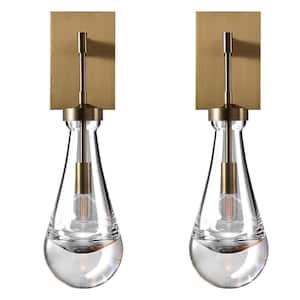 5 in. 1-Light Copper Wall Sconce, Raindrop Wall Lighting with Hand Blown Solid Glass, Brass Base and Rod (2-Sets)