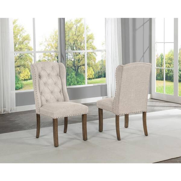 Best Quality Furniture Salama Beige Linen Fabric With Brown Oak 