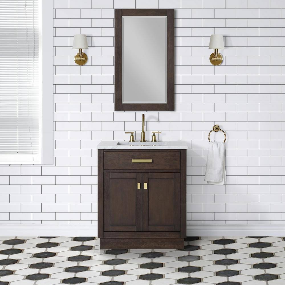 Chestnut 30 in.W x 21.5 in.D x 34.2 in.H Single Sink Bath Vanity in Brown Oak with Carrara White Marble Top and Faucet price history on PriceWatchPro