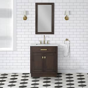 Chestnut 30 in.W x 21.5 in.D x 34.2 in.H Single Sink Bath Vanity in Brown Oak with Carrara White Marble Top and Faucet