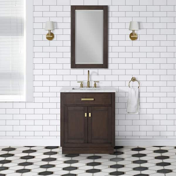 Water Creation Chestnut 30 in.W x 21.5 in.D x 34.2 in.H Single Sink Bath Vanity in Brown Oak with Carrara White Marble Top and Faucet