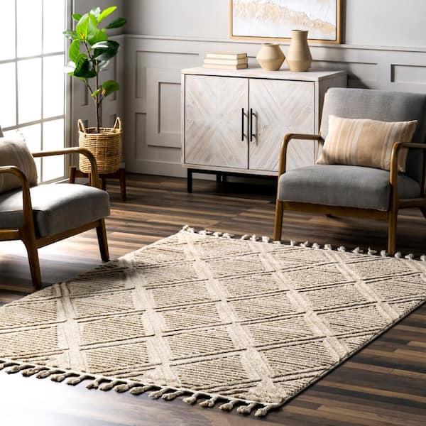 Arvin Olano Balboa Textured Tile Beige 2 ft. x 8 ft. Indoor/Outdoor Patio Runner Rug