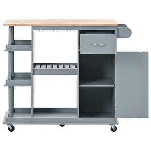 40 in. W x 17.5 in. D x 33.7 in. H Blue Rolling Linen Cabinet with Kitchen Cart, Wine Rack, Adjustable Shelf, Drawer