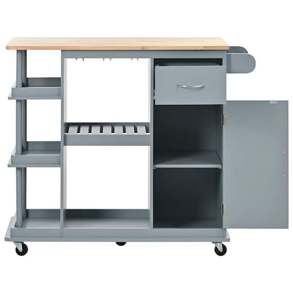 Unbranded 40 in. W x 17.5 in. D x 33.7 in. H Blue Rolling Linen Cabinet with Kitchen Cart, Wine Rack, Adjustable Shelf, Drawer