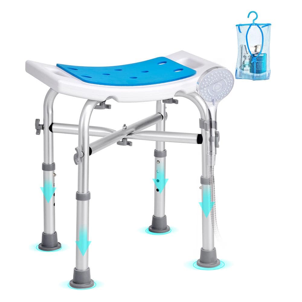 Adjustable Height Multicolor Plastic Shower Chair with Crossbar Support
