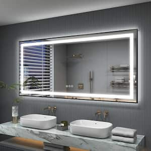 60 in. W x 28 in. H Rectangular Framed Front & Back LED Lighted Anti-Fog Wall Bathroom Vanity Mirror in Tempered Glass