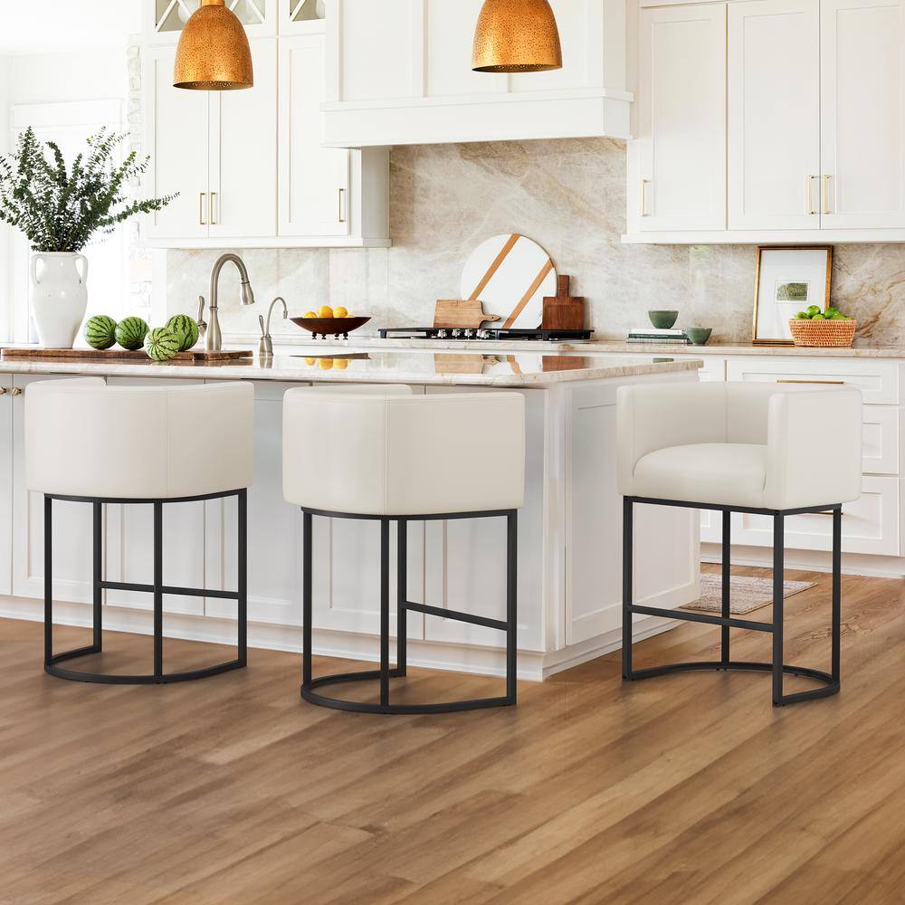 LUE BONA 26 in. White and Black Low Back Bar Stool with Metal Frame