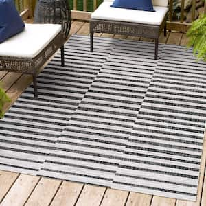 Sukie Modern Offset Stripe Ivory/Black 4 ft. x 6 ft. Indoor/Outdoor Area Rug