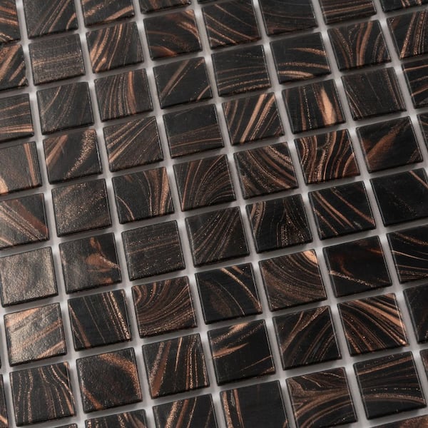 Celestial Glossy Umber Brown and Gold 12 in. x 12 in. Glass Mosaic Wall and Floor Tile (20 sq. ft./case) (20-pack)