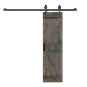 K Style 28 in. x 84 in. Aged Gray Finished Soild Wood Sliding Barn Door with Hardware Kit - Assembly Needed
