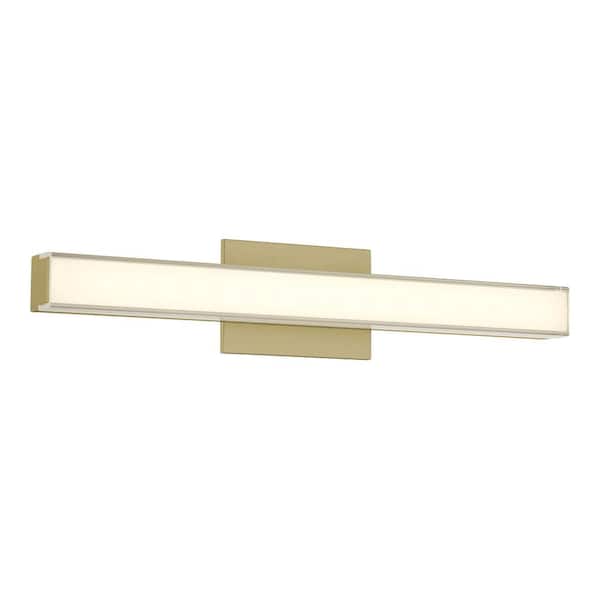 Minka Lavery Vantage 24 in. 1-Light Ashen Brass CCT LED Vanity Light Bar with Double Layer Clear and White Acrylic Shade