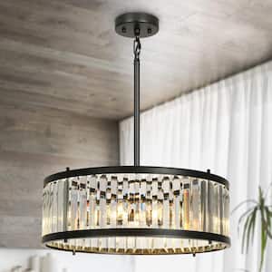 Elvira 6-Light Black Drum Chandelier with Crystal Accents, No Bulb Included