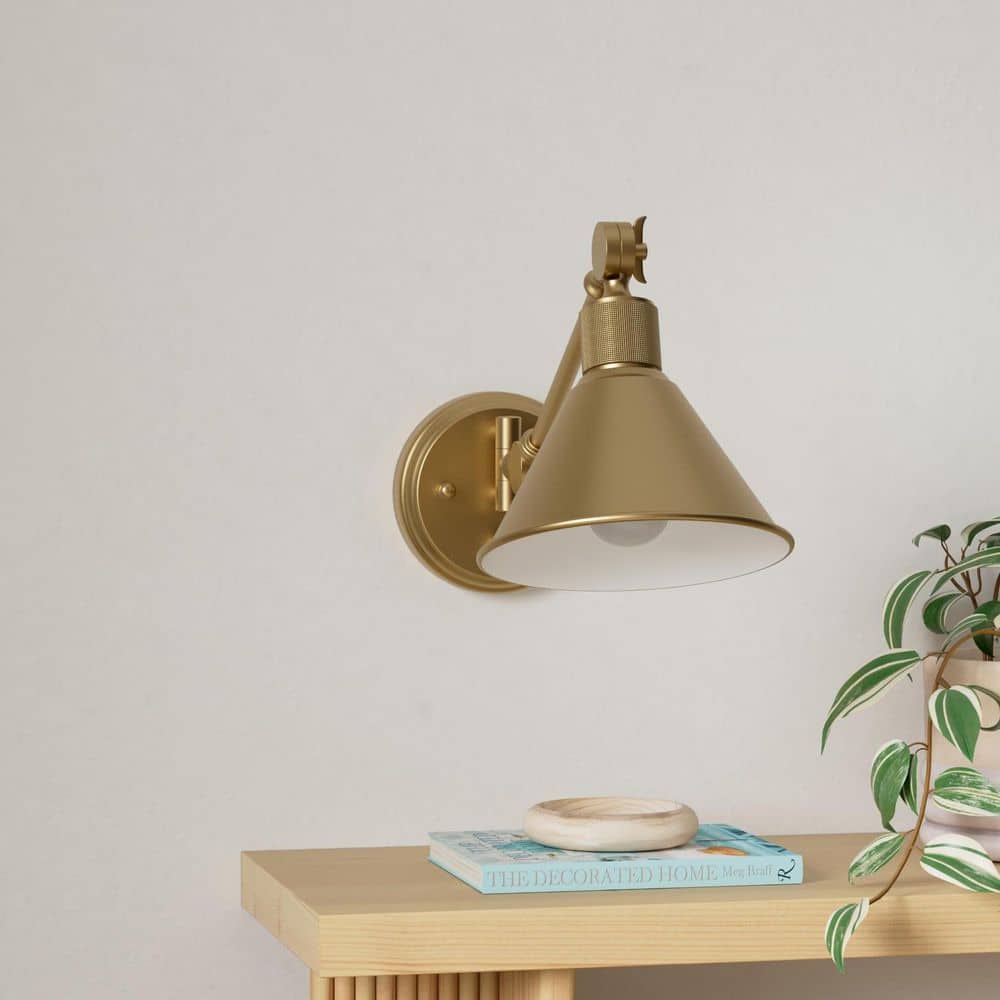 1 Bulb Light Brushed Brass Plug-In Wall Lamp with Metal Shade and 72 in. Cord, Dimmable, 1 Pack LED Wall Sconce price history on PriceWatchPro